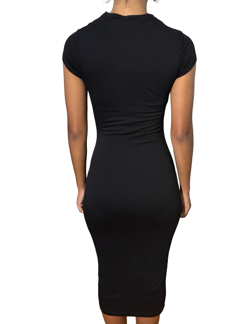 Fashion Nova Jojo Black Mock Neck Bodycon Midi Dress Medium - Picture 3 of 9